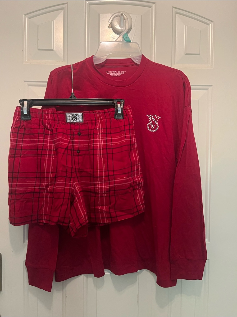 NWOT! Victoria's Secret Red Plaid Women’s Long-Sleeve Top & Shorts Pajama Set